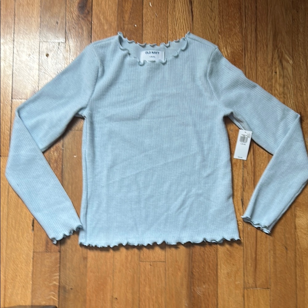 Girls Old Navy Blue Ribbed Ruffled Long Sleeve Blouse size 10